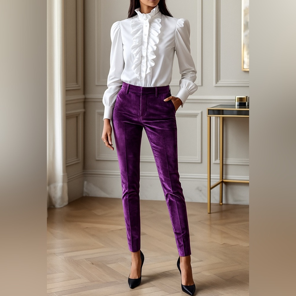 Tibi Purple Velvet Skinny Ankle Pants Size 0 STUNNING!